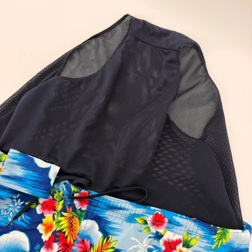 Polo Sport Swim Trunks Men XL Blue Tropical Sailboat Floral Mesh Lined 6